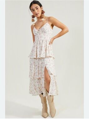 Altar'd State Astrid Floral Midi Dress Ruffle Tiered Cottagecore Romantic Sz S